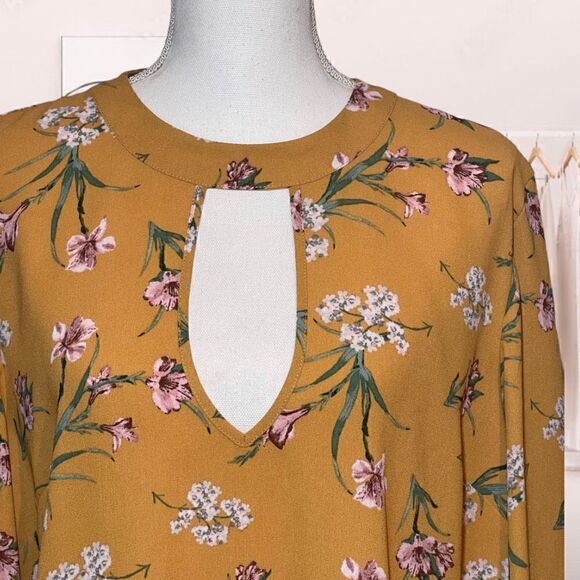 Xhilaration Marigold Yellow & Pink Floral Ruffle Shift Mini Dress Sz XXL 1X - Picture 9 of 13